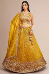 Golden Yellow Crepe Silk Sequin Embroidered Lehenga
