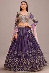 Deep Royal Purple Chinon Embroidered and Sequin Work Lehenga