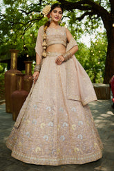 Nude Peach Georgette Crush Silk Embroidered and Sequin Worked Lehenga