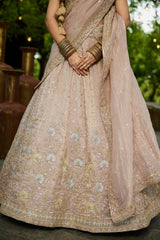 Nude Peach Georgette Crush Silk Embroidered and Sequin Worked Lehenga