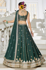 Bottle Green Georgette Sequin Embroidered Lehenga