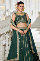 Bottle Green Georgette Sequin Embroidered Lehenga