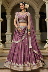 Rose Pink Georgette Sequin Embroidered Lehenga