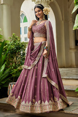 Rose Pink Georgette Sequin Embroidered Lehenga