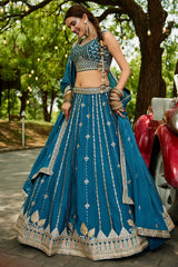 Teal Blue Georgette Sequin Embroidered Lehenga