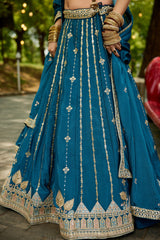 Teal Blue Georgette Sequin Embroidered Lehenga
