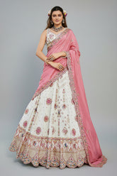 Cream Georgette All Over Sequin Embroidered Lehenga