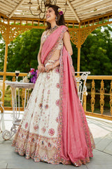 Cream Georgette All Over Sequin Embroidered Lehenga