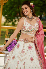 Cream Georgette All Over Sequin Embroidered Lehenga