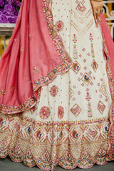 Cream Georgette All Over Sequin Embroidered Lehenga