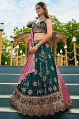 Bottle Green Georgette All Over Sequin Embroidered Lehenga
