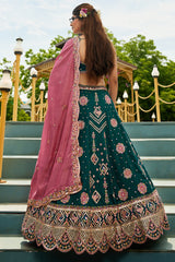 Bottle Green Georgette All Over Sequin Embroidered Lehenga