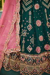 Bottle Green Georgette All Over Sequin Embroidered Lehenga