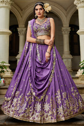 Purple Georgette Sequin Embroidered Lehenga