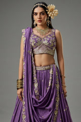 Purple Georgette Sequin Embroidered Lehenga - red georgette saree embroidered