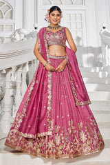 Rose Pink Georgette Sequin Embroidered Lehenga