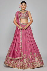 Rose Pink Georgette Sequin Embroidered Lehenga