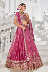Rose Pink Georgette Sequin Embroidered Lehenga