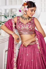 Rose Pink Georgette Sequin Embroidered Lehenga