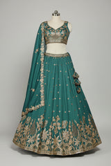 Teal Green Georgette Sequin Embroidered Lehenga
