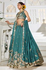 Teal Green Georgette Sequin Embroidered Lehenga