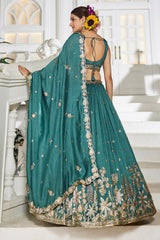 Teal Green Georgette Sequin Embroidered Lehenga