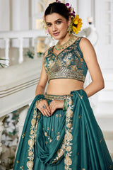 Teal Green Georgette Sequin Embroidered Lehenga