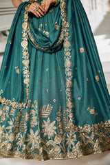 Teal Green Georgette Sequin Embroidered Lehenga