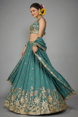 Teal Green Georgette Sequin Embroidered Lehenga