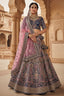 Dark Blue Velvet Heavy Worked Bridal Lehenga - blue velvet saree