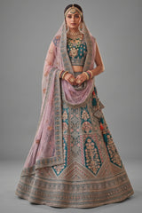 Green Velvet Heavy Worked Bridal Lehenga - green velvet saree