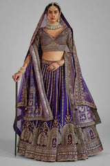 Purple Silk Heavy Worked Bridal Lehenga