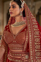 Orange Silk Heavy Worked Bridal Lehenga - orange silk saree