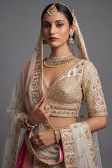 Pearl White Silk Heavy Worked Bridal Lehenga - white silk saree