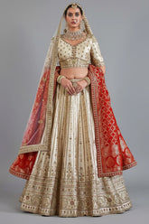 Off White Silk Heavy Worked Bridal Lehenga
