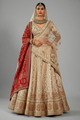 Off White Silk Designer Bridal Lehenga with Double Dupatta