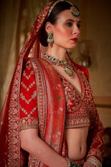 Red Silk Designer Bridal Lehenga with Double Dupatta