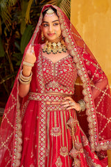 Red Silk Designer Bridal Lehenga with Double Dupatta