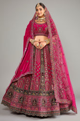 Pink Velvet Designer Bridal Lehenga with Double Dupatta