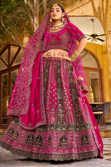Pink Velvet Designer Bridal Lehenga with Double Dupatta