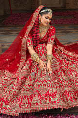 Red Silk Designer Bridal Lehenga with Double Dupatta