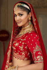 Red Silk Designer Bridal Lehenga with Double Dupatta