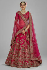 Pink Silk Designer Bridal Lehenga - pink silk saree