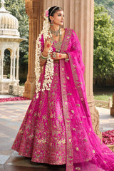Rani Pink Silk Heavy Worked Bridal Lehenga - pink silk saree