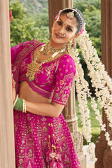 Rani Pink Silk Heavy Worked Bridal Lehenga - pink silk saree