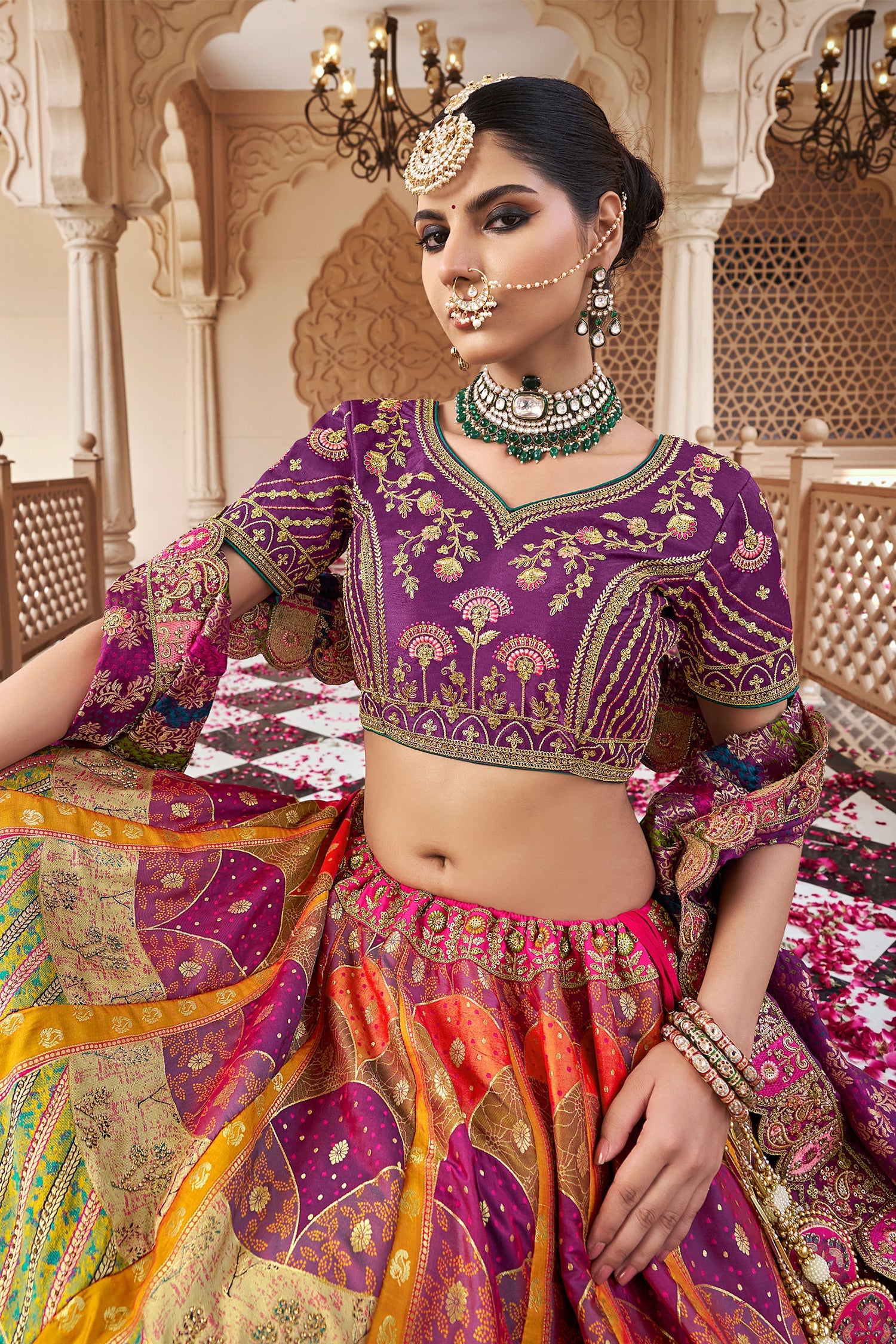 Multi Colored Silk Zari Woven Traditional Lehenga - red silk saree zari