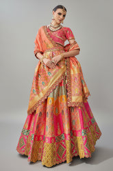 Pink and Peach Silk Zari Woven Traditional Lehenga