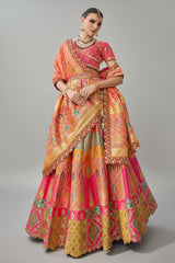 Pink and Peach Silk Zari Woven Traditional Lehenga