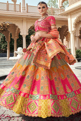 Pink and Peach Silk Zari Woven Traditional Lehenga