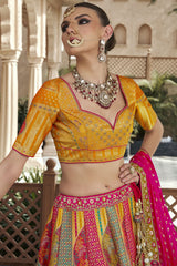 Pink and Mustard Silk Zari Woven Traditional Lehenga - mustard silk saree zari